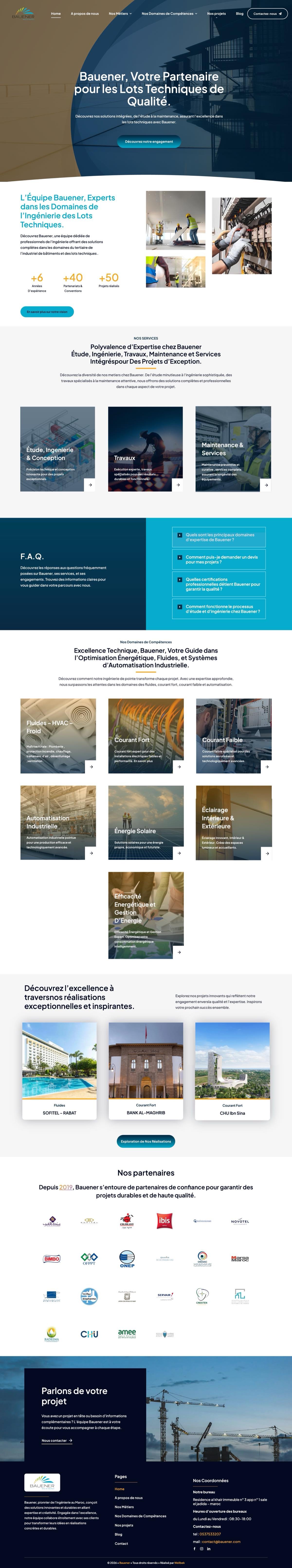 Page d'accueil complète du site Bauener réalisé par Uppect