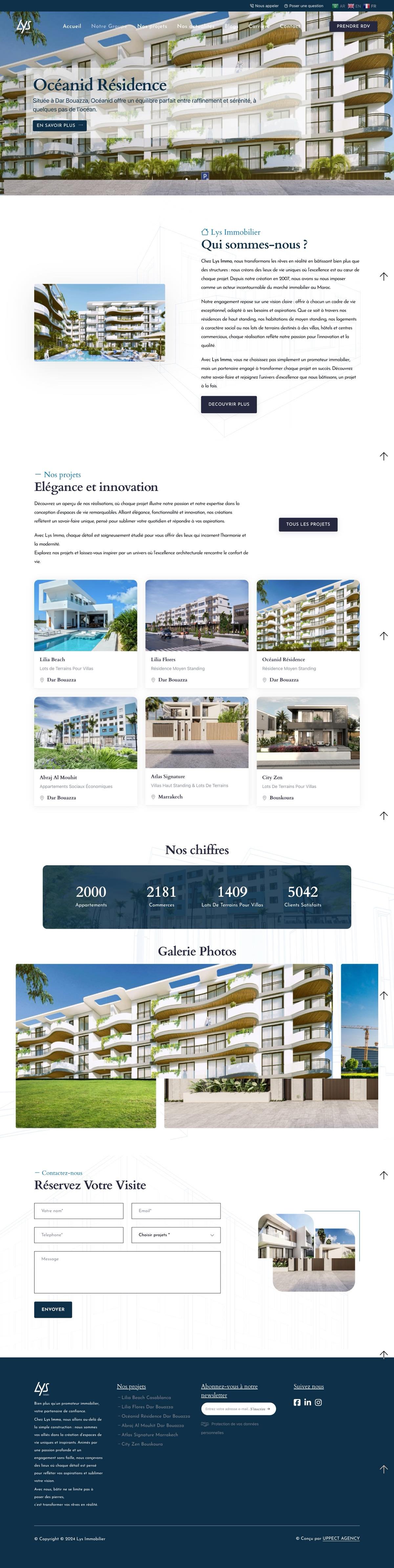 Page d'accueil complète du site Lys Immobilier réalisé par Uppect