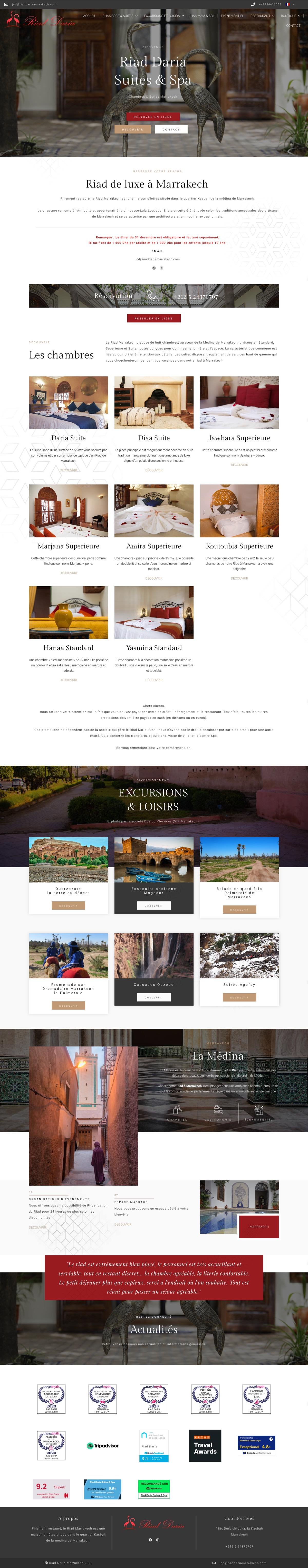 Page d'accueil complète du site Riad Daria réalisé par Uppect